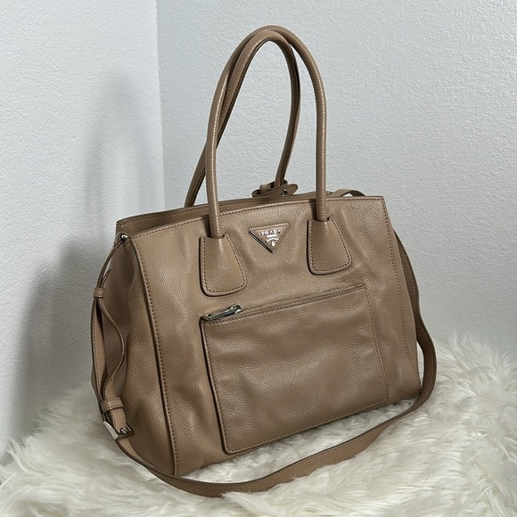 Prada Handbags - 💯Authentic Prada Beige Leather Two-way  Bag🍀